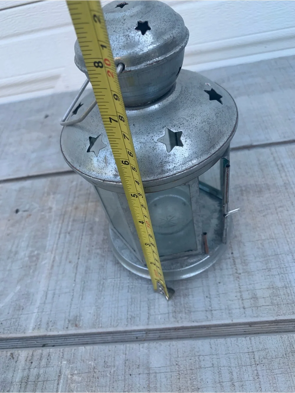Vintage Metal Lantern Holder For Tea Light Candle, Star Cutouts, 8